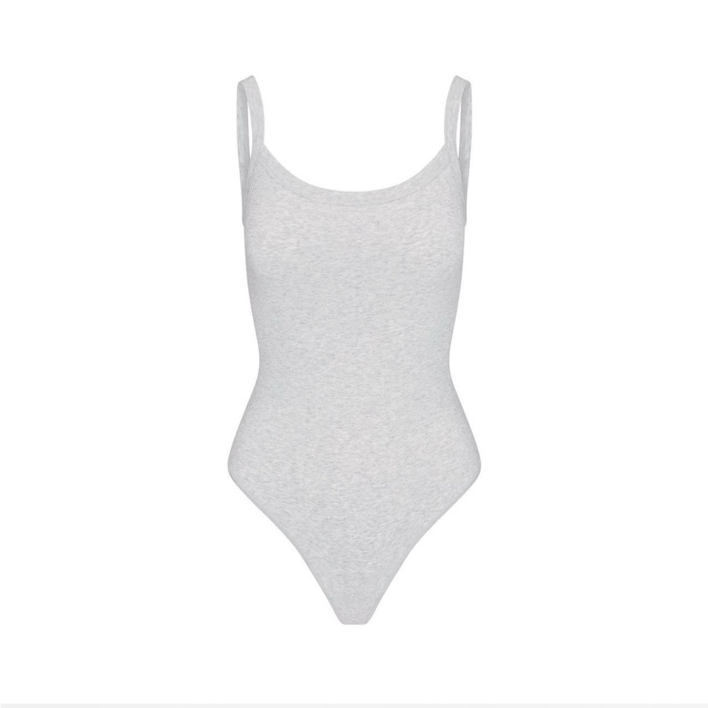 Skims Cotton Jersey Heather Gray Scoop Neck Thong Bodysuit